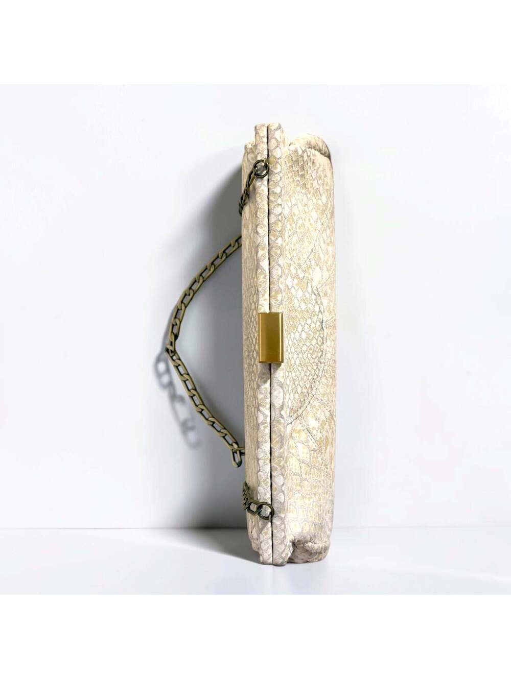 Inge Christopher Champagne Metallic Snakeskin Leather Frame Clutch Evening Bag - Picture 6 of 7